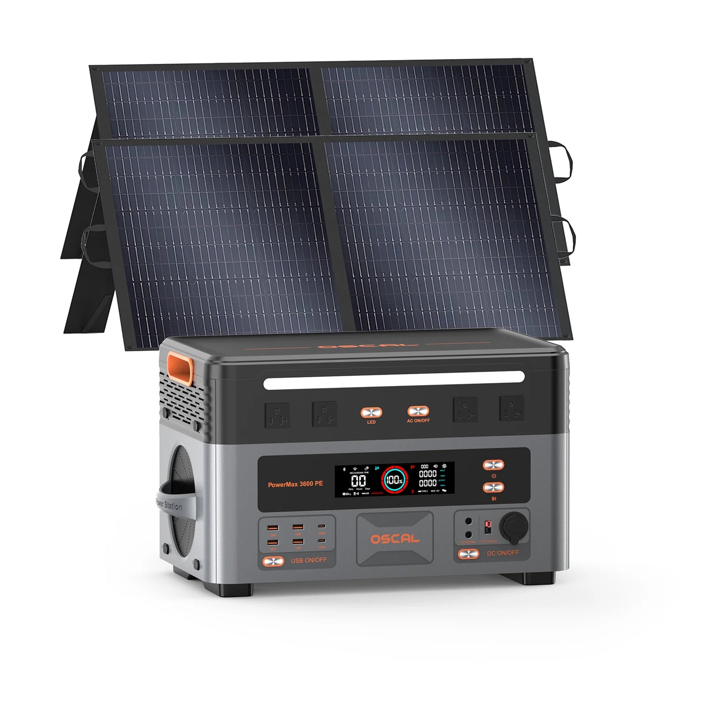 OSCAL 3600W Portable Power Station PowerMax 3600 PE Portable Solar Generator 2016Wh LiFePO4 Power Station 1.5H Fast Charging for Home RV Emergency With 100W Solar Panel