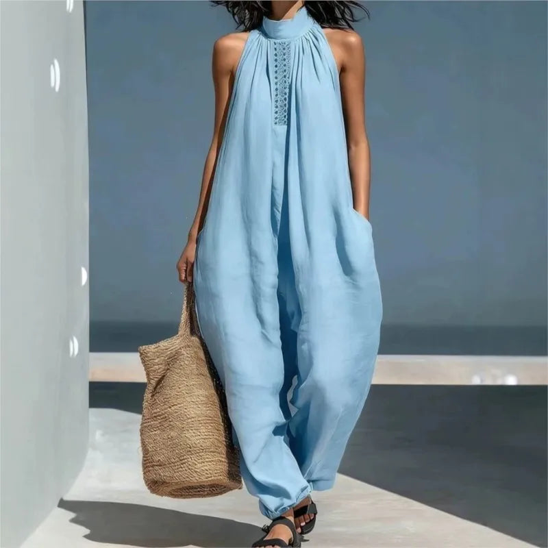 Women's 2026 Summer New Sleeveless Jumpsuit Casual Loose Wide Leg Pants Vacation Style Pockets Casual Jumpsuits Women Clothing
