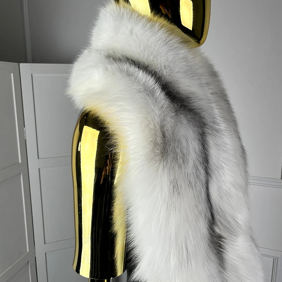 Winter Genuine Fox Fur Shawl With Tail Fur Shawl For Men Long Natural Cross Fox Fur Scarf High Quality Real Fur Scarf