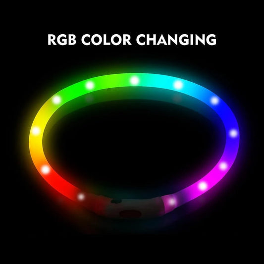 Adjustable USB Rechargeable LED Dog Collar - Multi-Color, 4 Flashing Modes, Cut-To-Fit Design for Nighttime Safety & Visibility