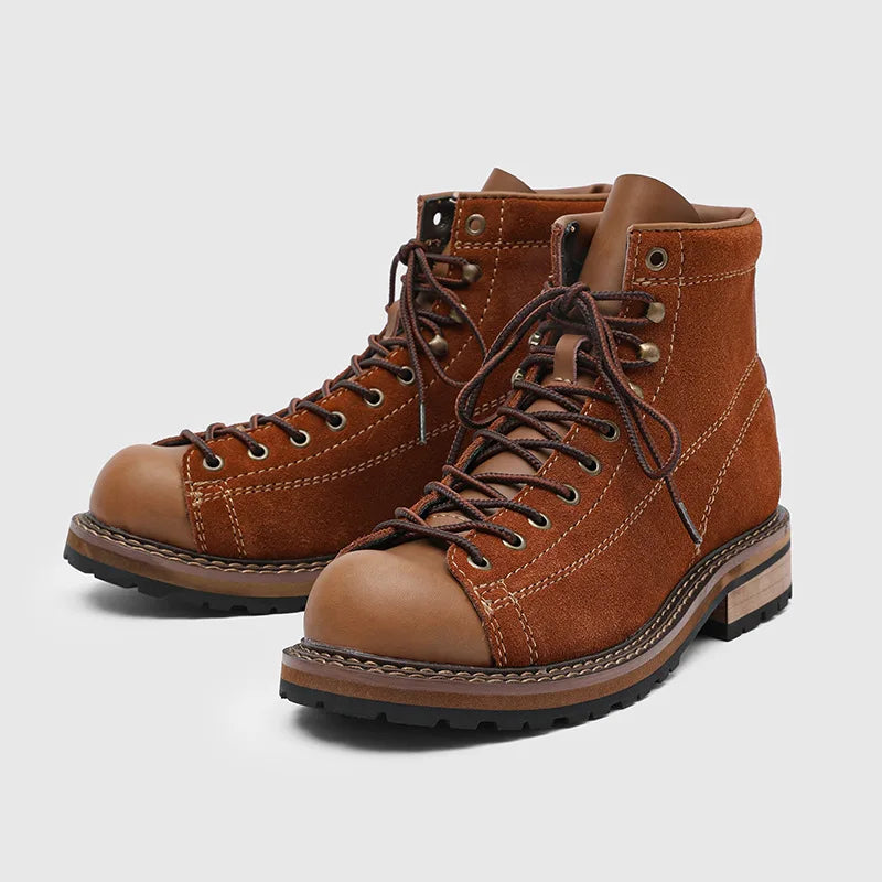Retro tooling boots cycling boots men's mid-help autumn and winter leather boots locomotive brown trendy shoes 20238-L