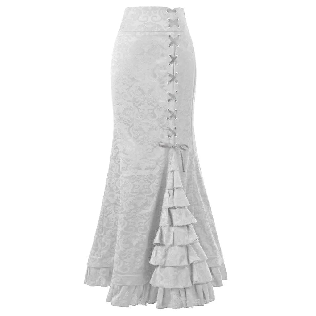 Vintage Gothic Long Skirts Women Punk Fish Tail Skirt New High Waisted Temperament Goth Skirt Festival Party Wear Woman Clothes