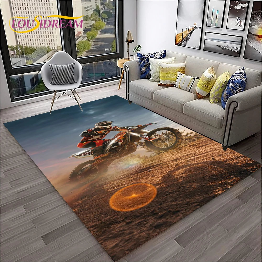 Racing Moto Off Road Motorcycle Carpet Rug for Home Living Room Bedroom Sofa Doormat Decor,Kid Play Area Rug Non-slip Floor Mat
