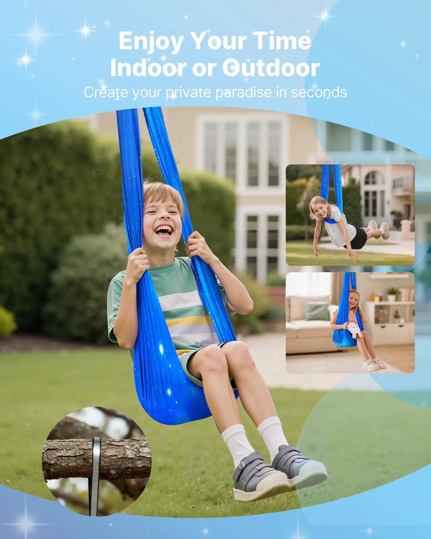 Sensory Swing, Double-Layer Fabric Sensorys Hammock, Indoor & Outdoor Sensory Swing with 360° Swivel Hanger, O-Sling, Holds up to 300lbs, Adjustable Aerial Yoga, Hanging Swings for Kids