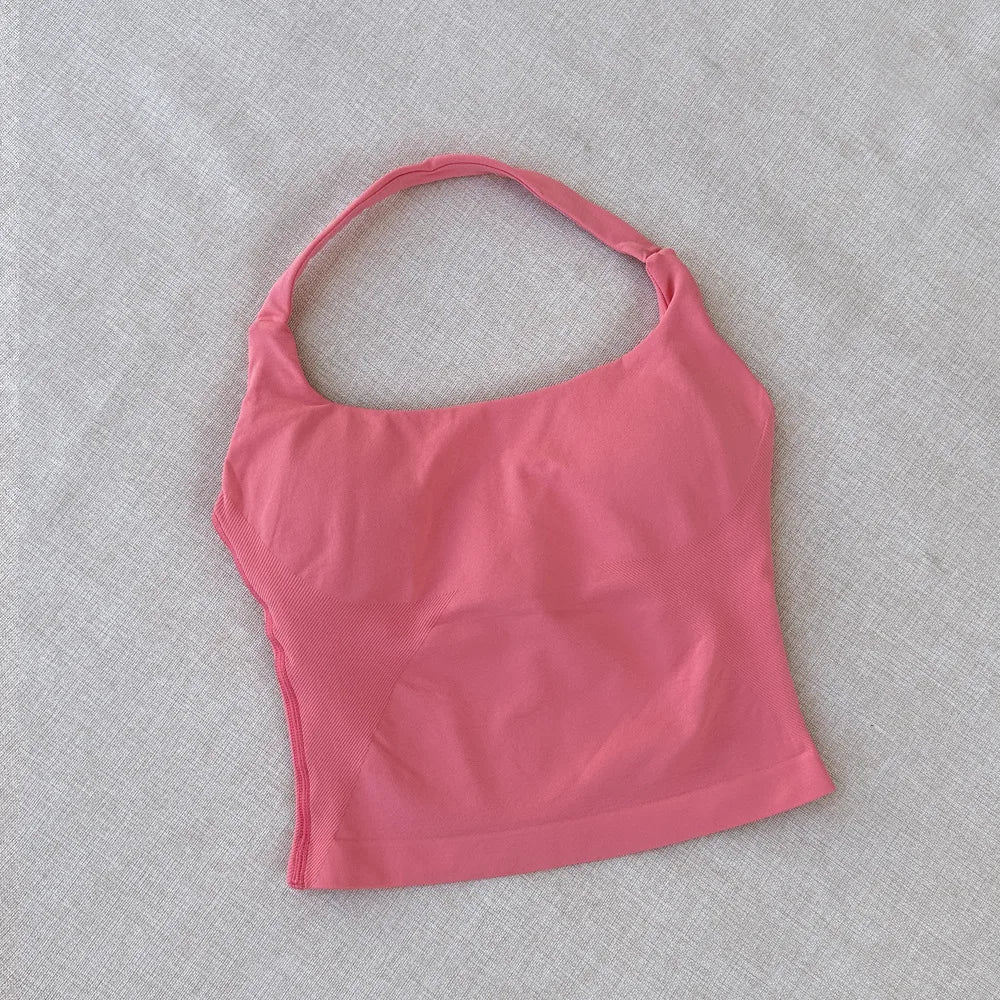 Denyf Women's Backless Halter Top Push-Up Sport Bra Gym Vest Workout Tank Top Yoga Activewear Running Vest