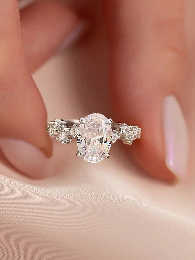 925 Sterling Silver Zircon Golden Oval Round Fashionable Ring For Women Engagement Wedding Luxury High Quality Fine Jewelry