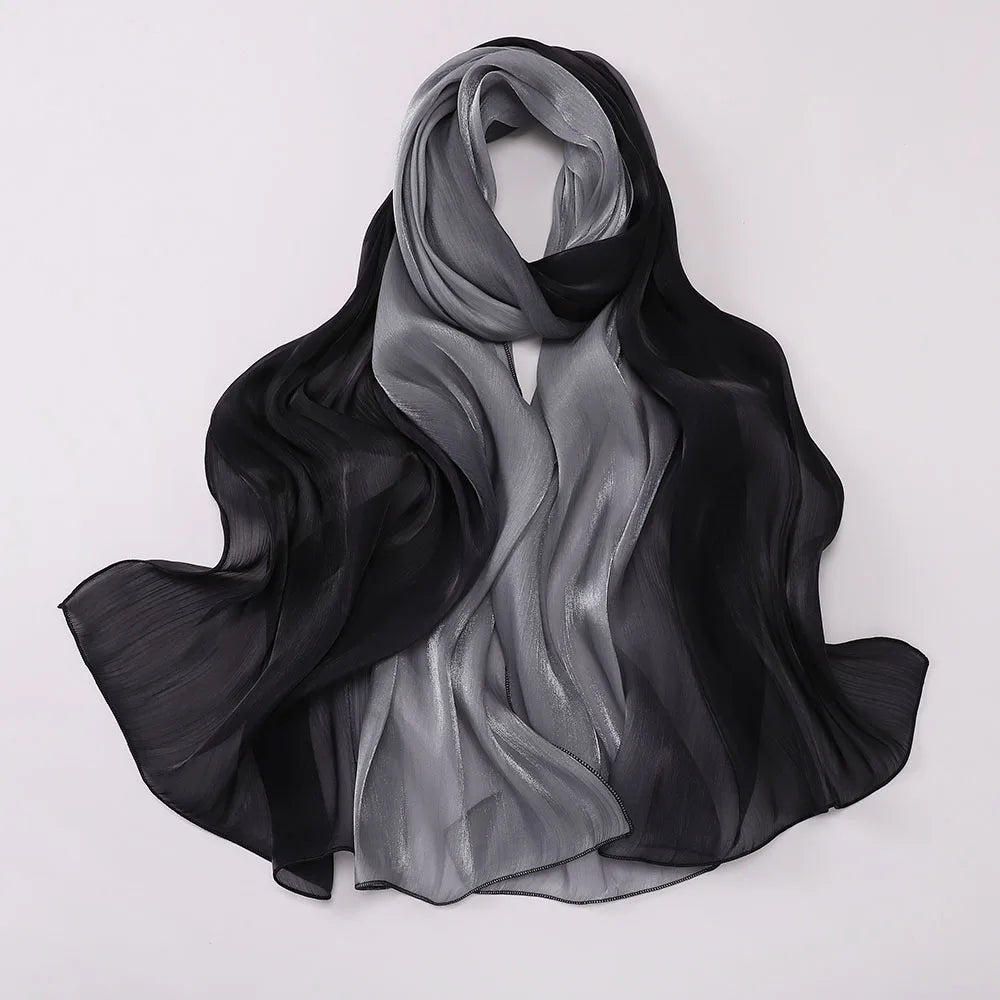 Two-color Shimmer Shiny Satin Hijab Crinkle Scarves Shawl Women Muslim Hijab Crepe Bandana Islamic Shimmer Silk Hijab