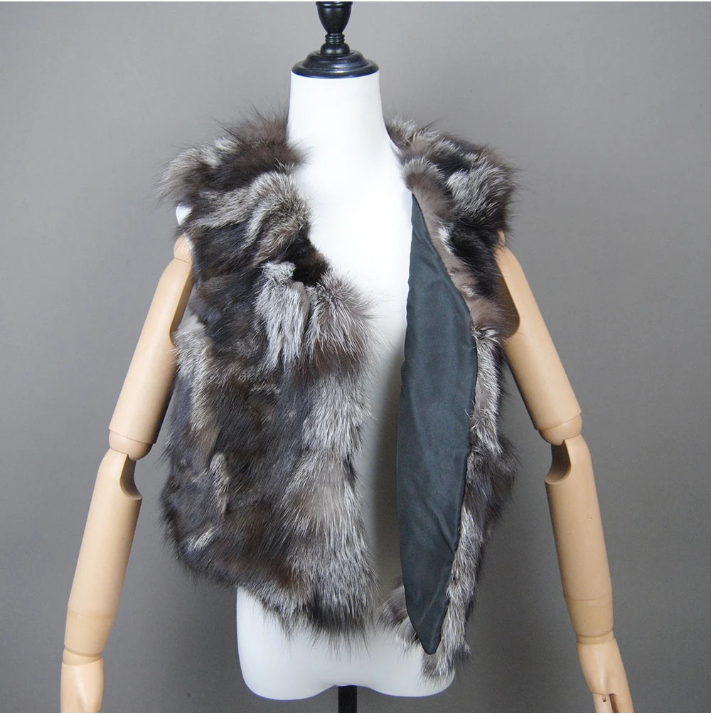 2024 Fox Fur Gilet Real Fur Short Women Natural Winter Feminino Genuine Fur Vest Female Real Short Fur Vest Colete De Inverno