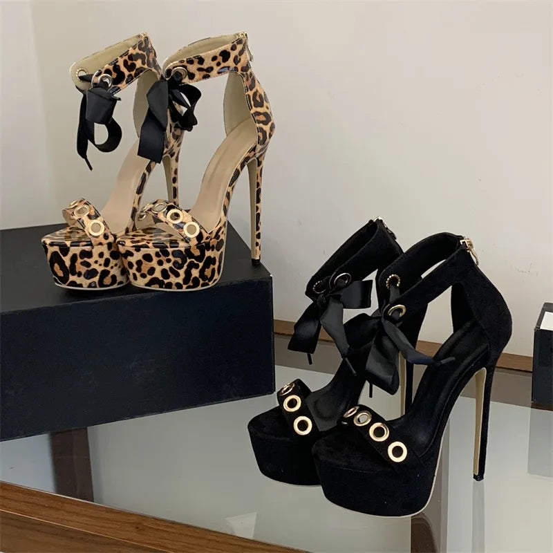 Eilyken New Fashion Hollow Out Lace-up Zipper Women Sandals Sexy Super Stiletto High Heels Carnival Striptease Shoes