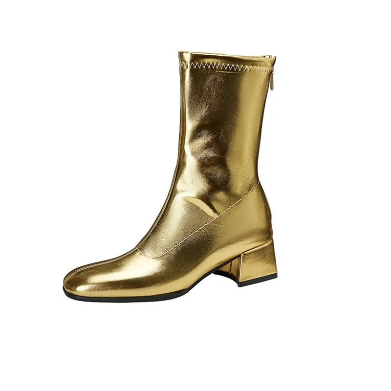 Black Thick Heel Short Boots For Women 4.5CM Fashion Back Zipper Autumn Winter Woman Shoes Square Toe Leisure Daily Ankle Boots