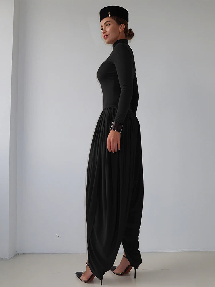Whatiwear Casual Fashion Jumpsuits Woman Autumn Trend Turtleneck Full Sleeve Ruched Design Daily Simple Office Style Overalls