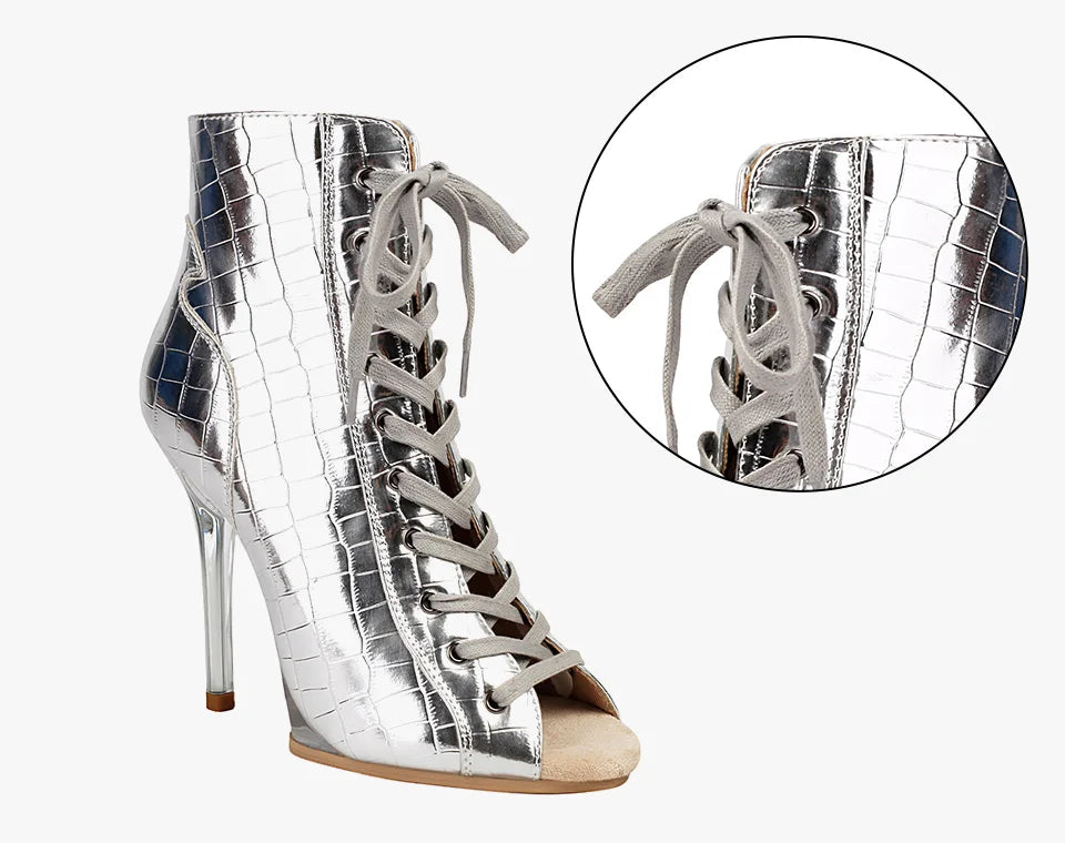Women Sexy Platform Latin Dance Shoes Lace-up High Heels Dance Shoes Soft-soled Short Boots Jazz Dance Booties for Women 11.5cm