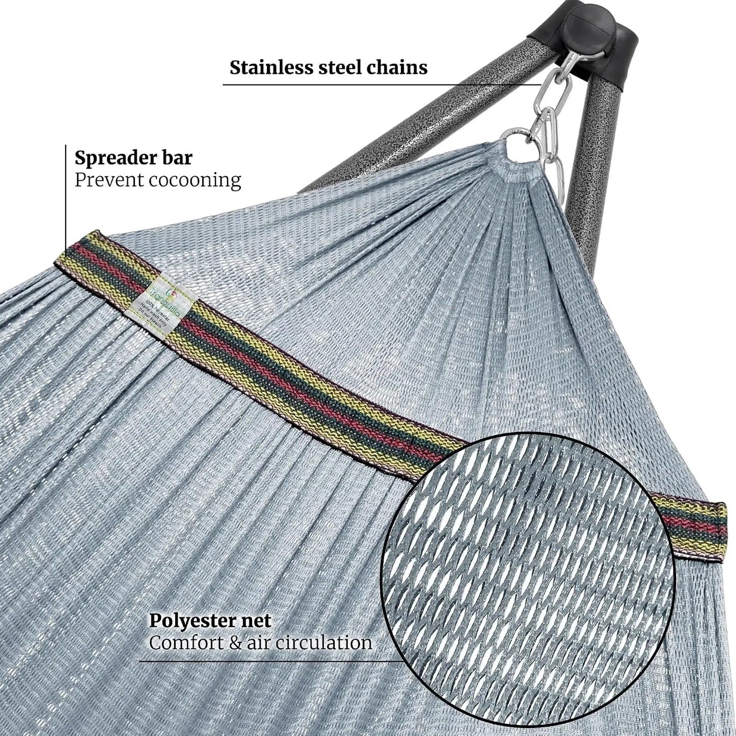 Tranquillo Combo x2 Hammocks with Stand & Tree Straps, Heavy Duty 600lbs for Indoor Outdoor Patio Backyard, Grey Medium