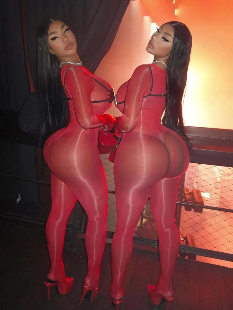 Wmstar Jumpsuits Women Wholesale Sexy Bodycon Stretch See Through Tight Smooth Charming One Piece Club Outfits Drop Shopping