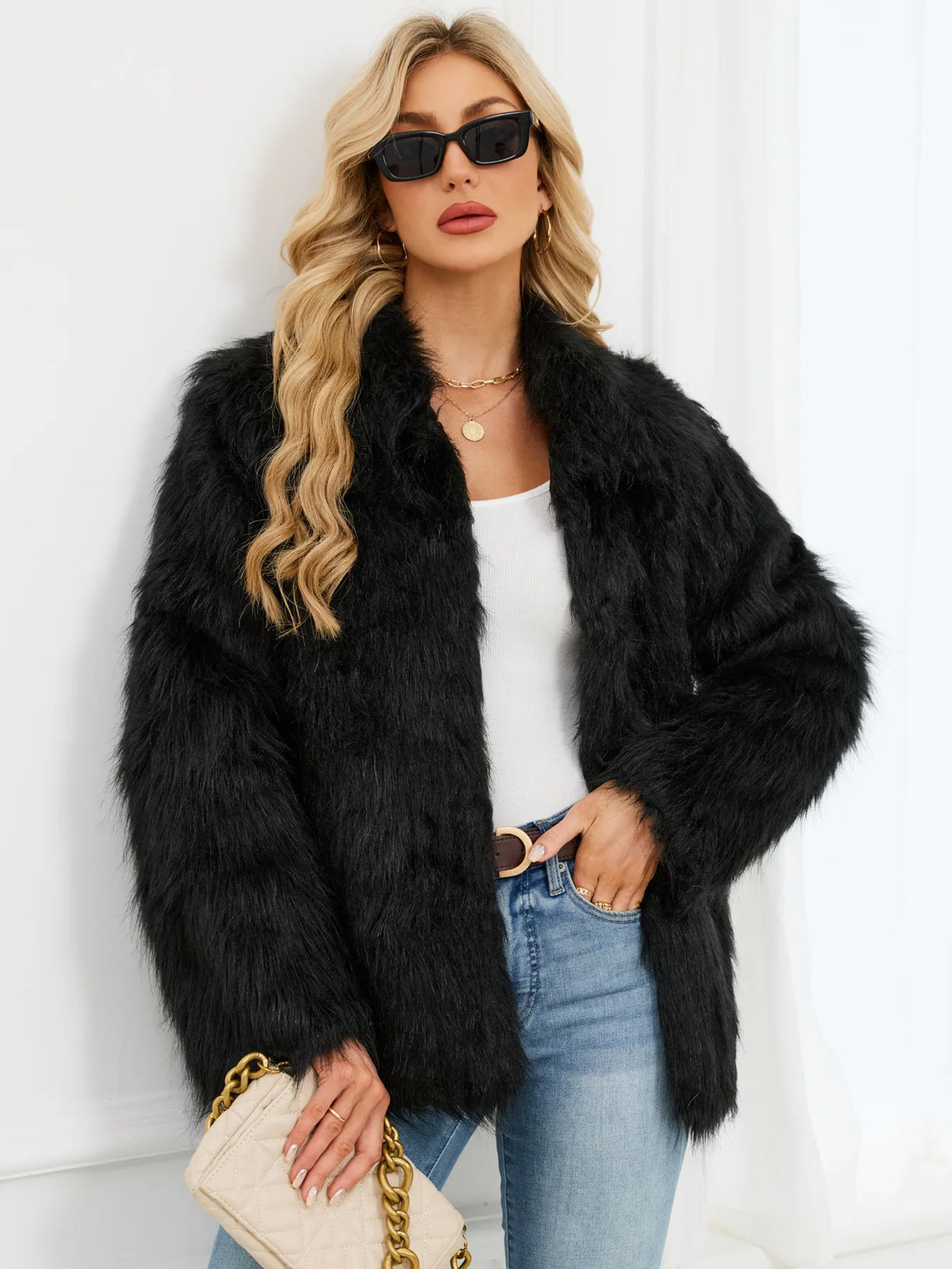 2026 Autumn Winter Brown Faux Fur Coat Women Casual Turndown collar Fluffy Plush Jacket Long Sleeve Thick Fake Fur Warm Cardigan
