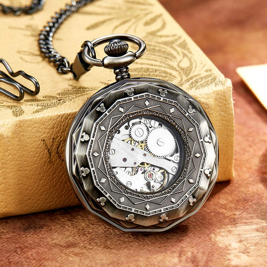Vintage Unique Unisex Train Hand-Winding Mechanical Pocket Watches Women Men Chain Roman Numberal Necklace Gift Watch Clock