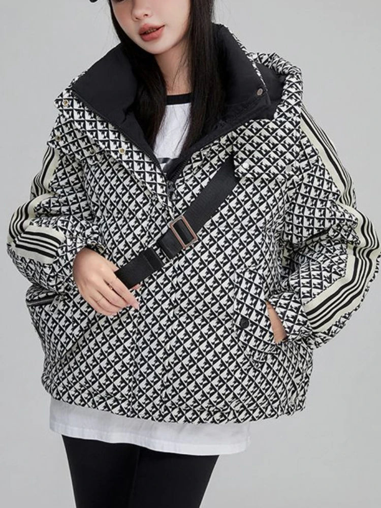 Thickened Houndstooth Down Jacket Women Winter 2023 New High Quality Korean Style Loose Bag Warm Fashion White Duck Puffer Coat