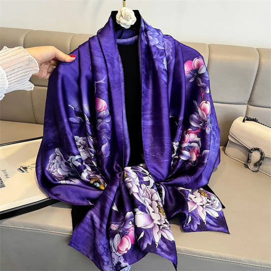 Fashion Impression Big Shawl involves Women's Seda Scarf Brand luxury Satin Bandana Hijab Turban Foulard Summer Beach Stoles