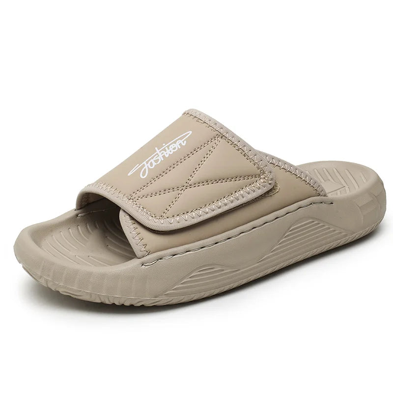 Leisure Walk Mens Slippers Outdoor Leather Male Slides Sneakers Summer Beach Shoes Sandals for Male Large Size Casual Half Drag