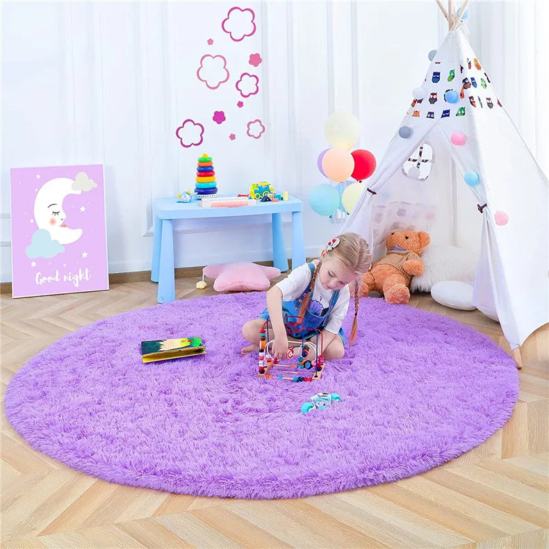 Round Fluffy Soft Area Rugs for Kids Room Princess Castle Plush Shaggy Carpet Cute Circle Nursery Rug Home Decor Circular Carpet