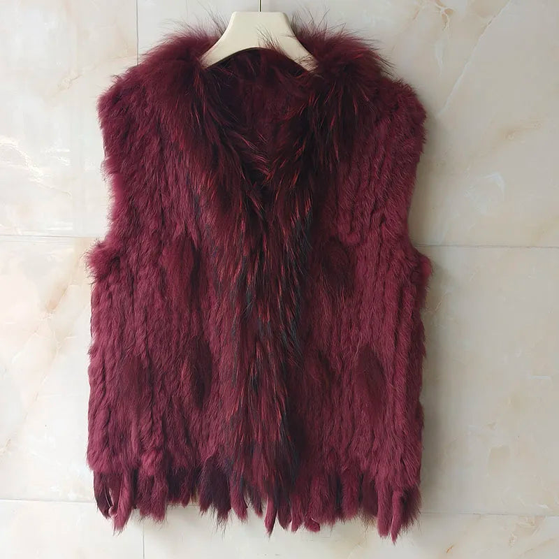 HSPL Sleeveless Women Fashion Fur Vest Knit Waistcoat For Lady For 2018 Spring Real Rabbit Fur Female Vests Black Waistcoat