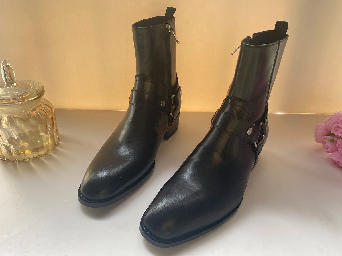 Brown Men Chelsea Boots Handmade High-quality Cow Suede Business Casual Square Toe Mid-heel Men Shoes Motorcycle Boots With Heel