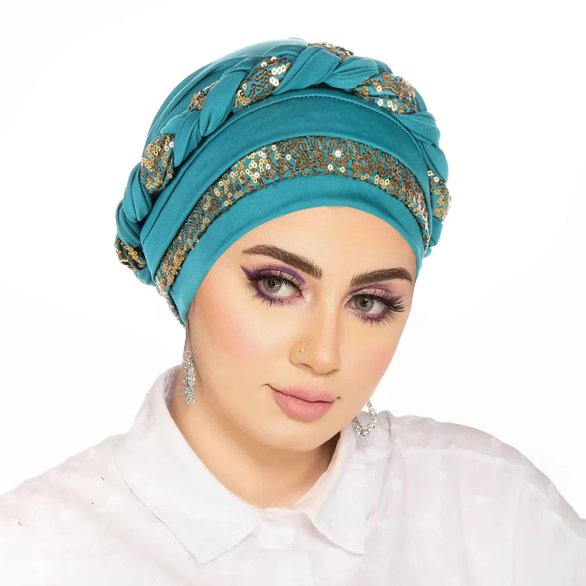 Women Hijabs Turban Hats Sequin Solid Color Braid Twist Caps Cancer Chemotherapy Beanies Cap Headwrap Plated Hair Loss Cover