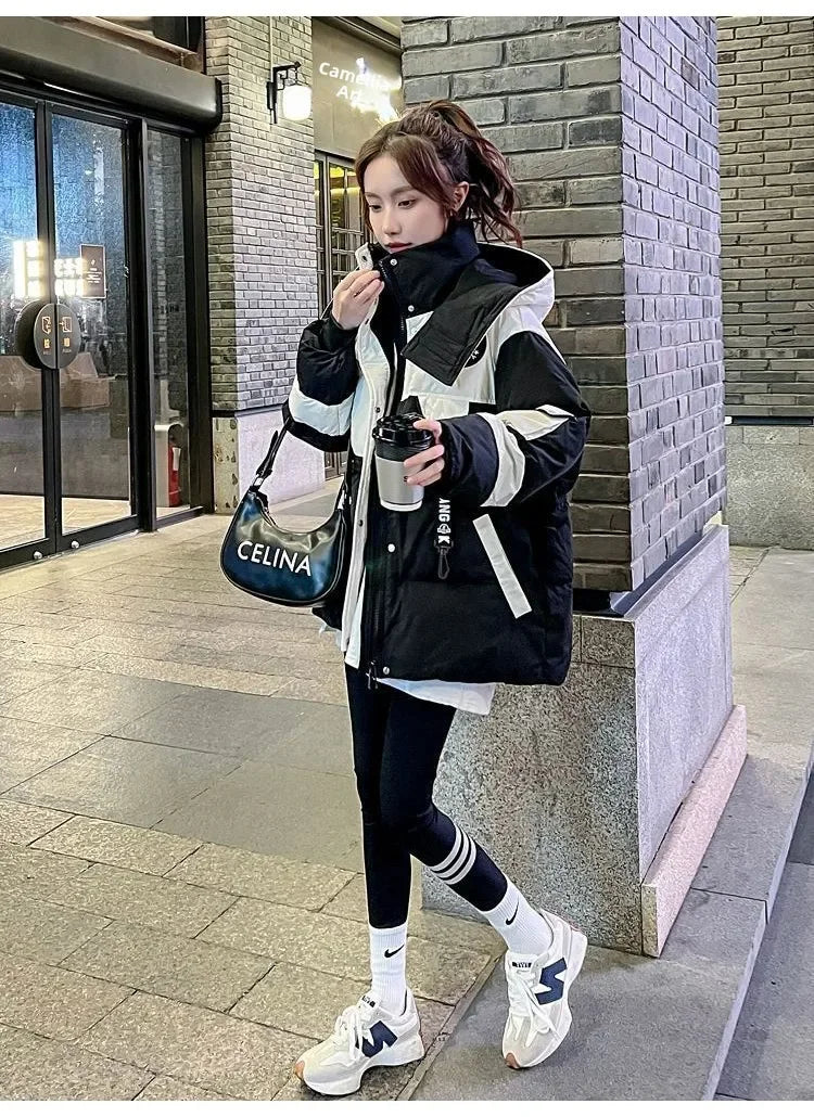 Elegant Thickened Oversized Women's down Jacket Fashionable Outerwear Parka Style Winter Coat Korean Style Straight Cut Cotton