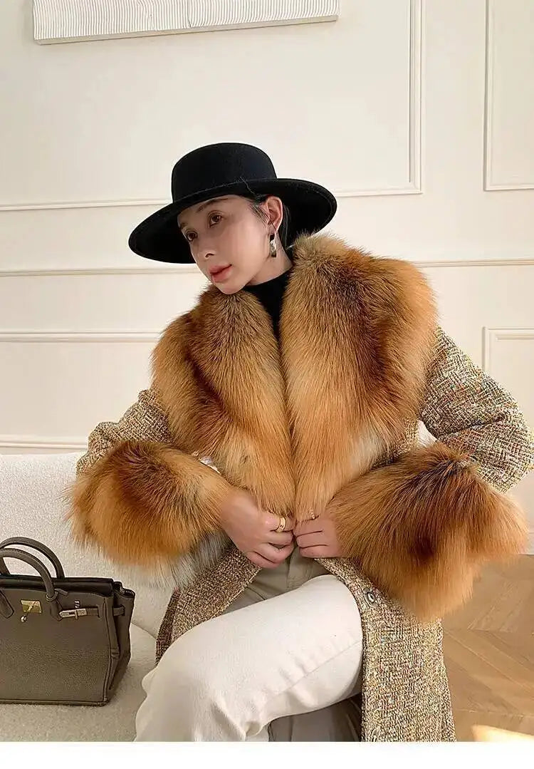 Large Size Winter Real Fur Collar Cuffs Set Neck Warmer Women Fur Shawl Furry Fluffy Fox Fur Scarf Luxury Scarves Coat Decor