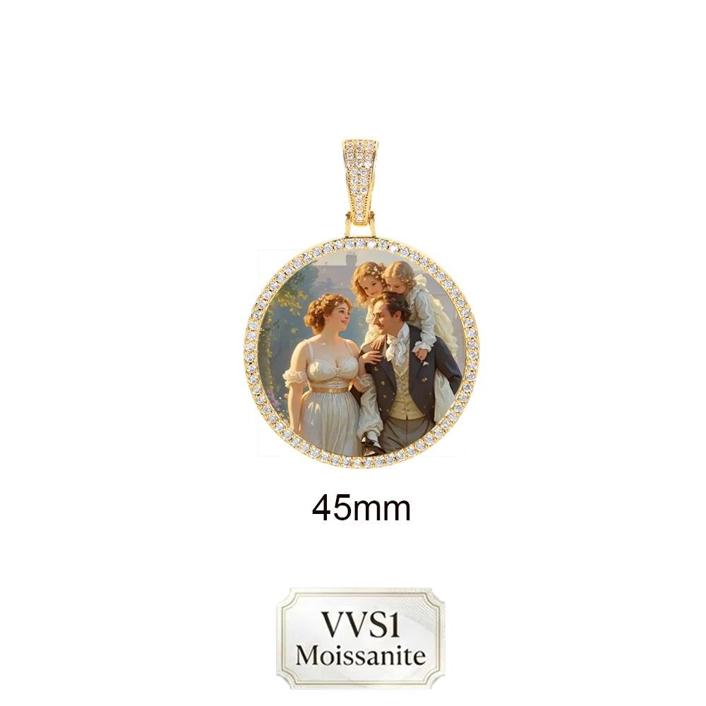ESKEEM Custom Picture Moissanite Pendant Necklace 18k Gold Plated Personalized Brass Circle Chain Photo Pendant for Men Women