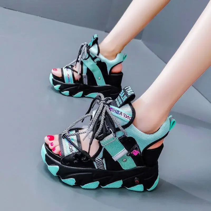 Maogu Mixed Color Shoes Sports Wedge White Sandals Women High Heel Beach Casual Shoe Leisure Lady Platform Chunky Sandals