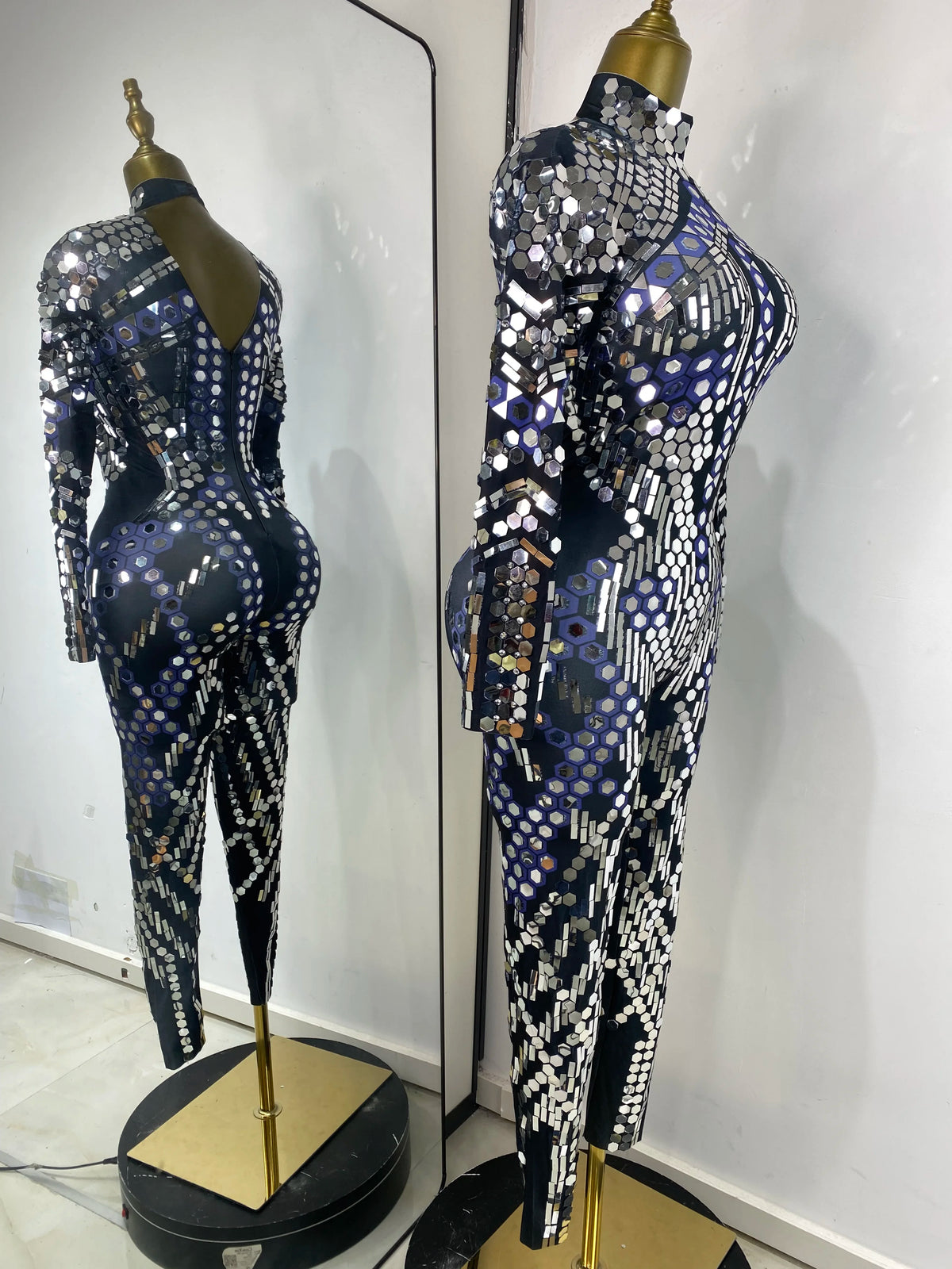 Women Special Occassion Cosplay Y2K Evening Party Jumpsuits Glitter Sequines Rhinestones Spandex Bodycon Jumpsuit Dress Costumes