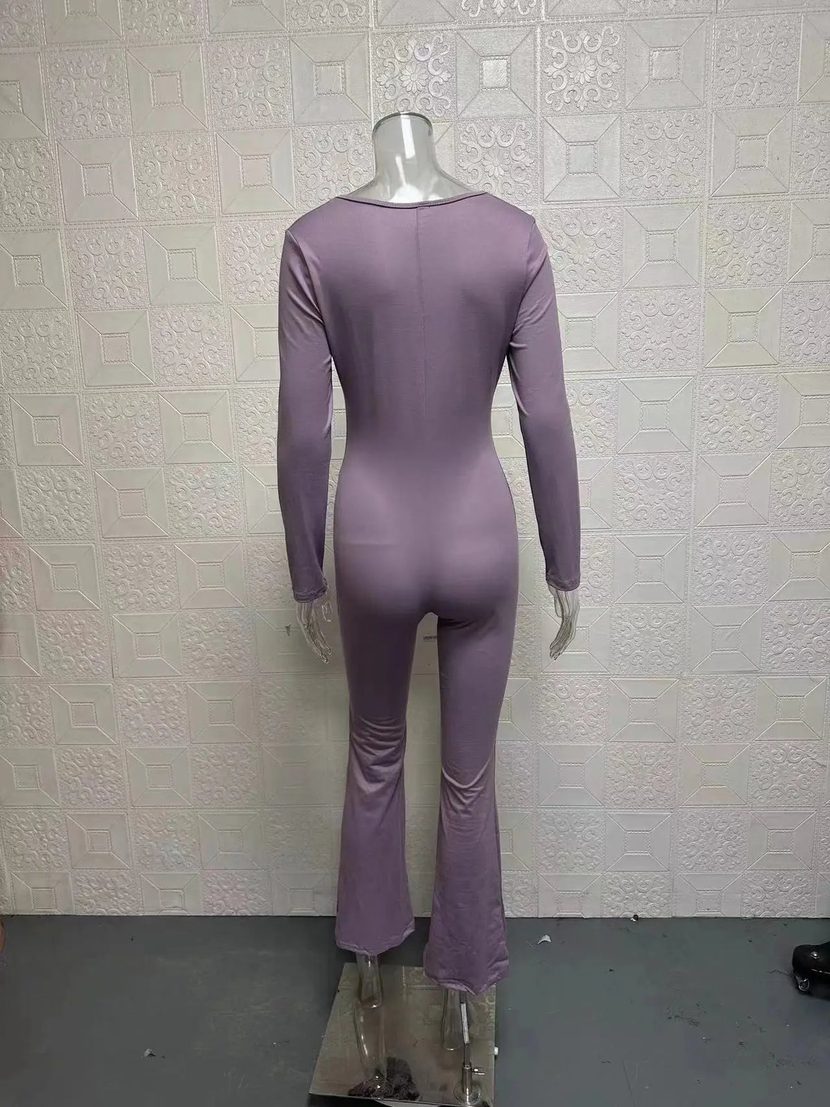 Foreign Trade Women's Long Sleeved Waist Cinching and Waist Lifting Square Collar Wide Leg High Elastic Jumpsuit