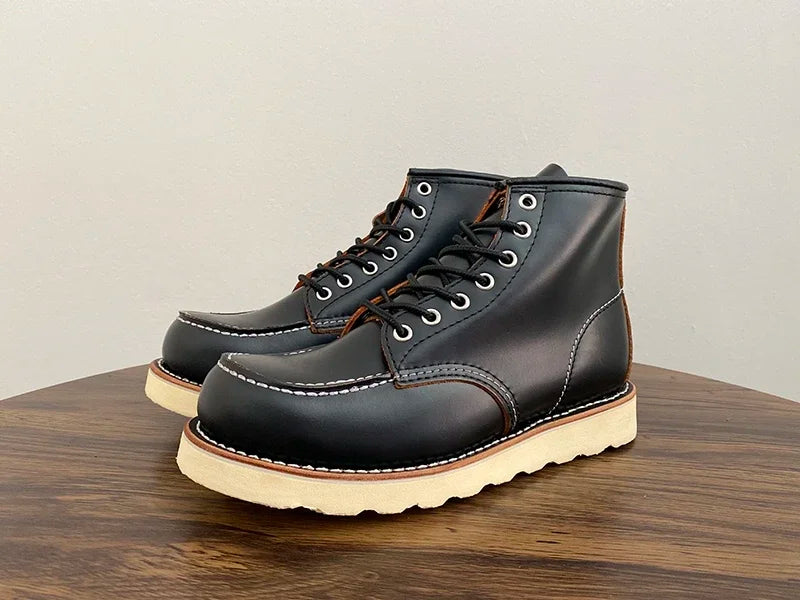 Handmade Goodyear Welted Ankle Boots Cow Leather Men Shoes Tooling Unisex Motorcycle Boots Desert Autumn Winter Vintage Wings