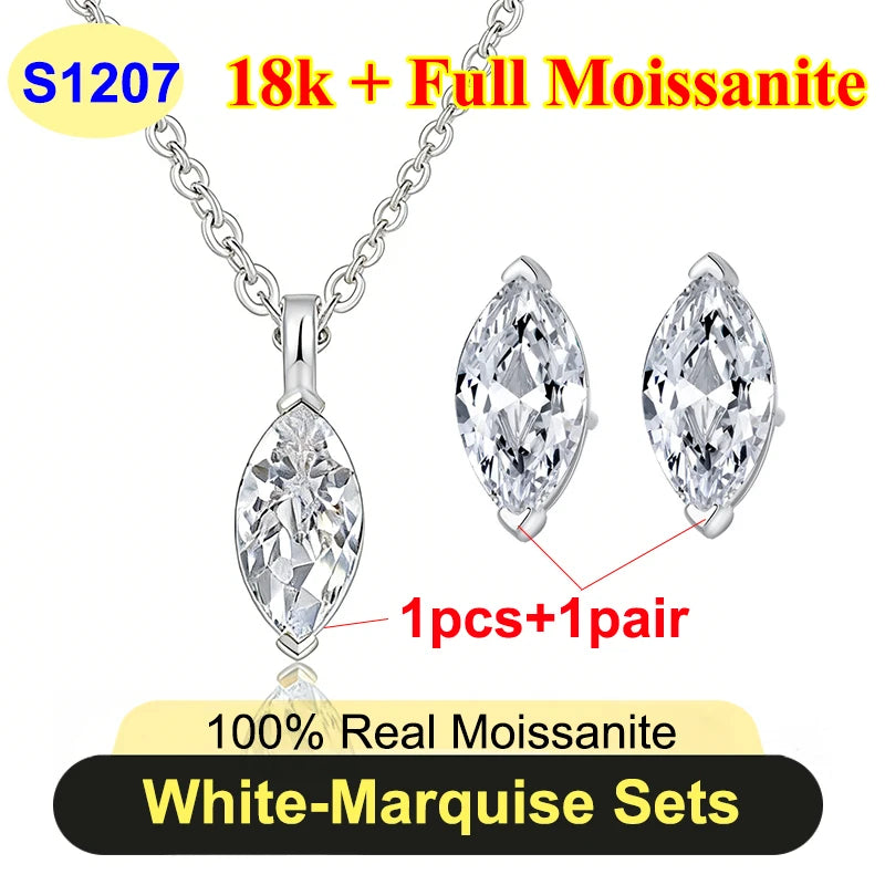 Full Shape 1-3ct Moissanite Women's Moissanite Jewelry Sets 925 Silver Plated 18k Gold D Color Necklace Earrings For Women Gift