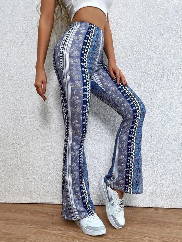 Personalized and Trendy Street Style Women's High Elasticity Tight Fitting Slightly Flared Sexy Printed Pants Leggings