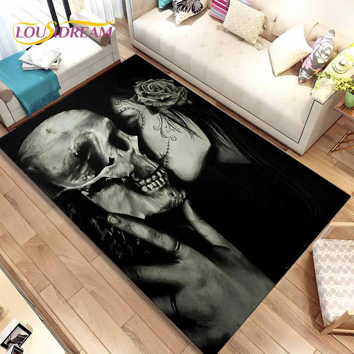 Gothic Horror Female Skull Dead Girl Area Rug,Carpet Rug for Home Living Room Bedroom Sofa Doormat Decor,kids Non-slip Floor Mat