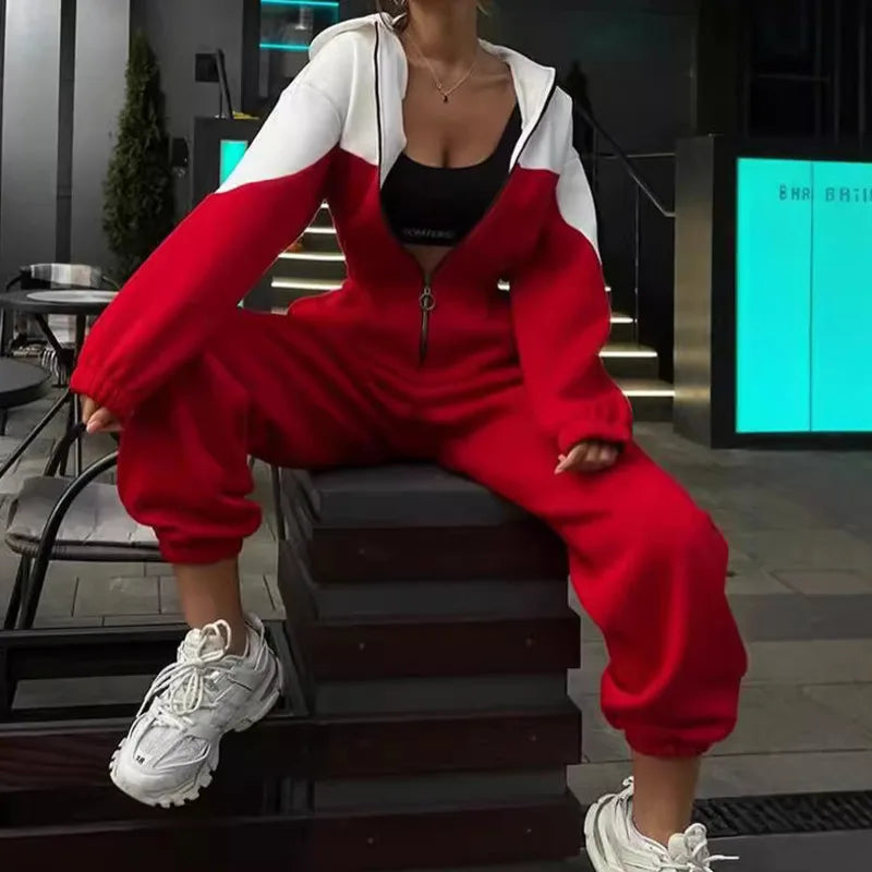 KUCLUT 2025 Autumn New Women's Fashion Sports Casual Jumpsuit Zipper Design Spliced Contrast Color Versatile Jumpsuits 1A991