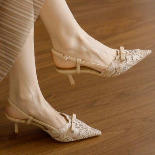 Bow Women's Pointed Toe Sandals Sexy High Heels Fashion Shoes Stilettos Party Slides Sexy Pumps Dress Mujer Zapatos