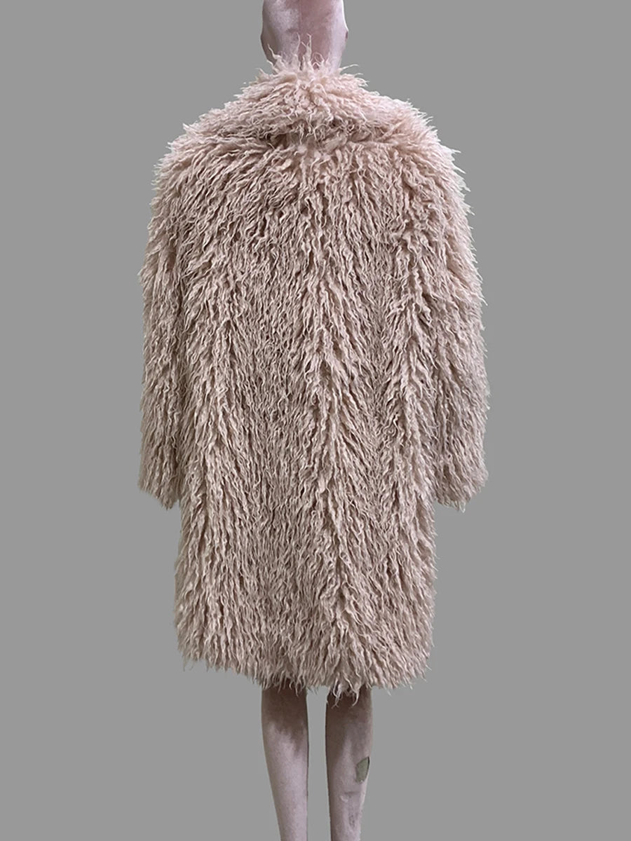 Lautaro Autumn Winter Long Oversized White Thick Warm Hairy Shaggy Fuzzy Faux Mongolian Fur Coat Women Pink Fluffy Overcoat
