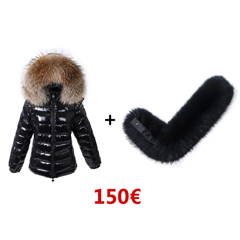 Maomaokong Winter Jacket Women Real Fur Coat Parkas Duck Down Lining Coat Real Raccoon Fur Collar Warm Black Streetwear