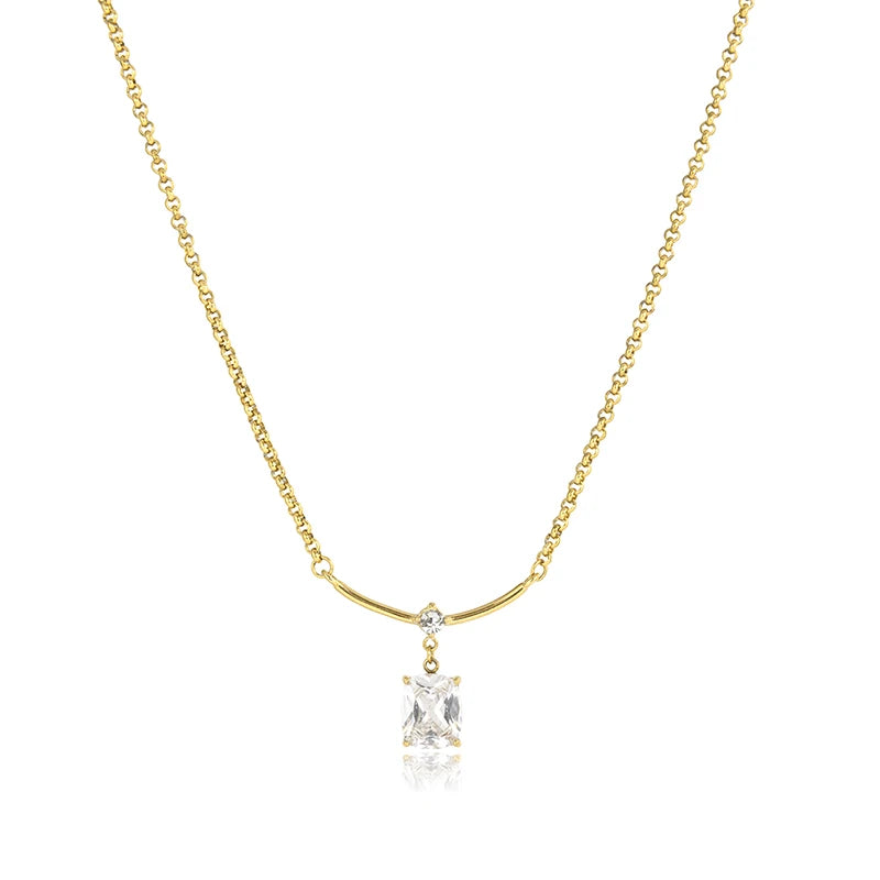 OXTAO Big Moissanite Smile Necklaces 7x9mm Cushion Cut D VVS1 for Women Exquisite Pendant Necklaces Clavicle Chain Fine Jewelry Gift 14K Gold Filled