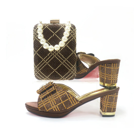 Doershow New Arrival Shoes and Bag Set African Sets 2022 pink Nigerian Women Shoes and Matching Bags Set for wedding! 1-59