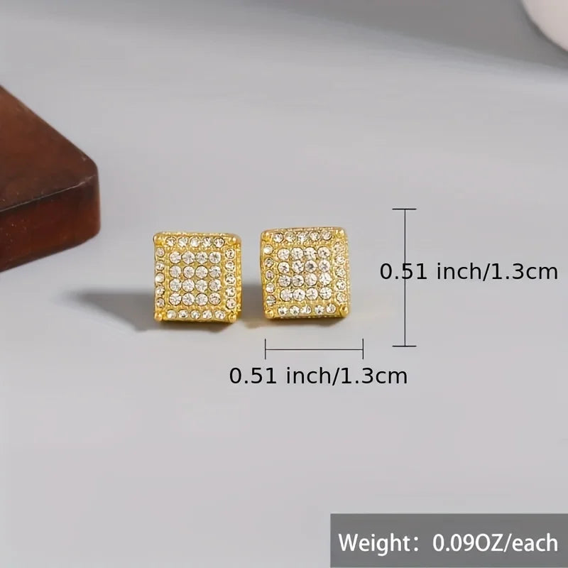 Fashion Silver-Color Square Classic Zircon Ear Studs For Men Women Fashion Shiny Faux Studs Earrings Jewelry Gift For Friends