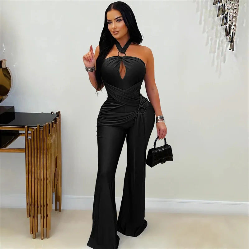 Doyerl Elegant Bandage Jumpsuits Women Sexy Halter Strapless Backless Hollow Out One Pieces Club Party Romper Birthday Overalls
