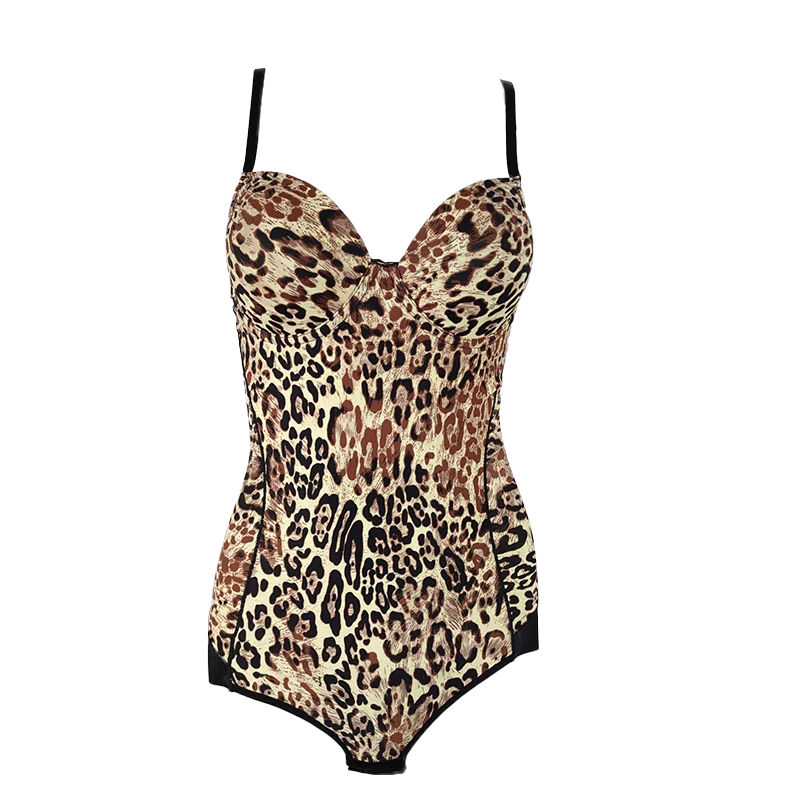 Printing Leopard Bodysuit For Women Holiday Tight Leotard With Underwire Cup