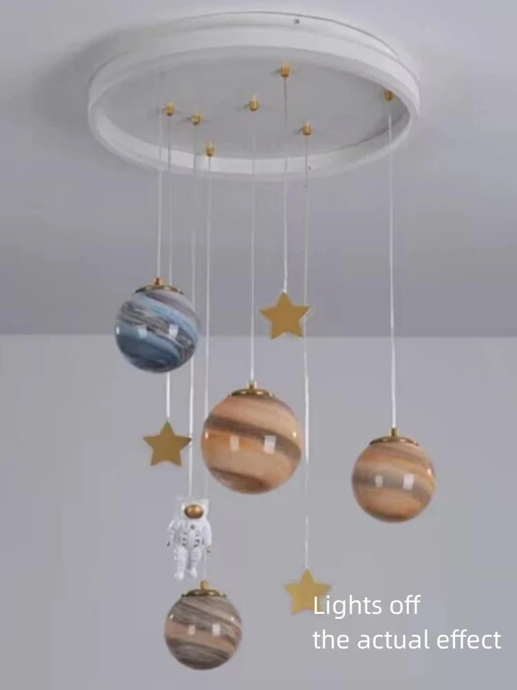 Children's Room Lamp Nordic Modern Pendant Lights Kids LED Ceiling Chandelier Living Room Bedroom Astronaut Hanging Home Decor