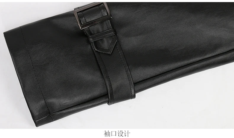 Mauroicardi Spring Autumn Waterproof Black Soft Pu Leather Trench Coat for Women Belt Double Breasted Floor Length Overcoat 2025