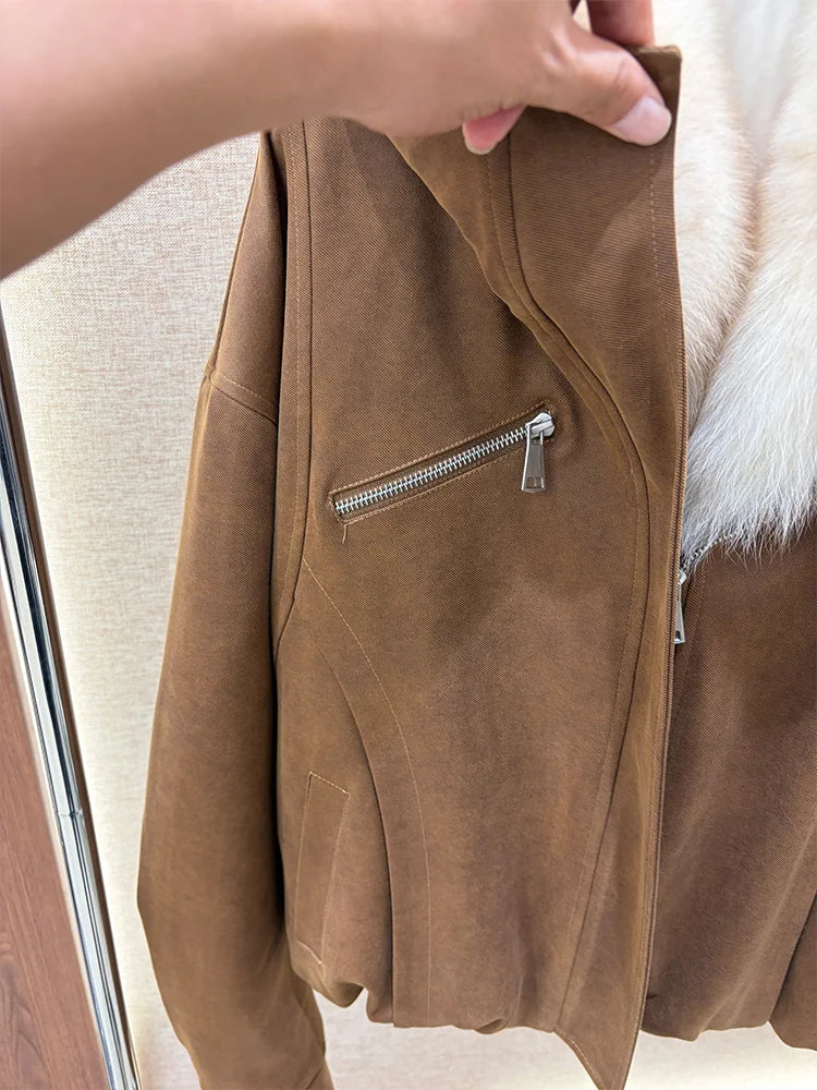 2026 New Winter Women Goose Down Jacket Natural Real Fox Fur Collar Coats Denim Puffer Jacket Outwear