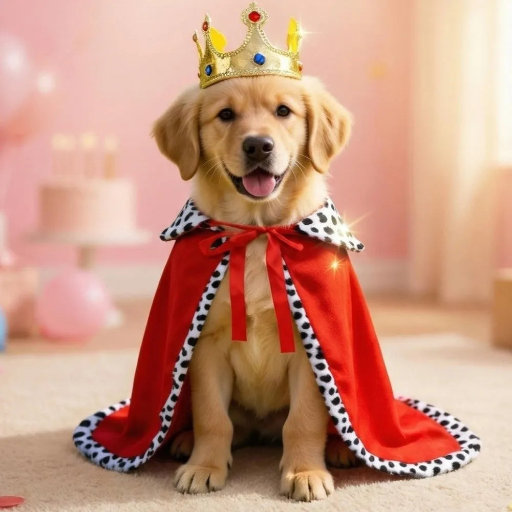 Adjustable Dog King Cloak Velvet Trimmed Cozy Plush Dog King Cape With Crown Breathable Pet Costume For Small Medium Large Dogs
